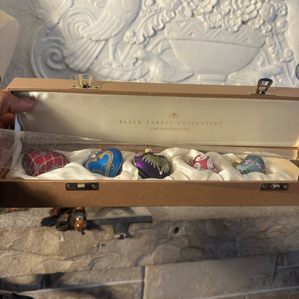 Vintage Black Forest Collection Glass heart Ornaments Valentines European glass